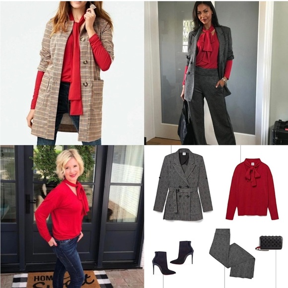 CAbi Tess Tee Firebrick Red Tie Bow Neck Pullover Women’s Blouse size Medium - Picture 8 of 8